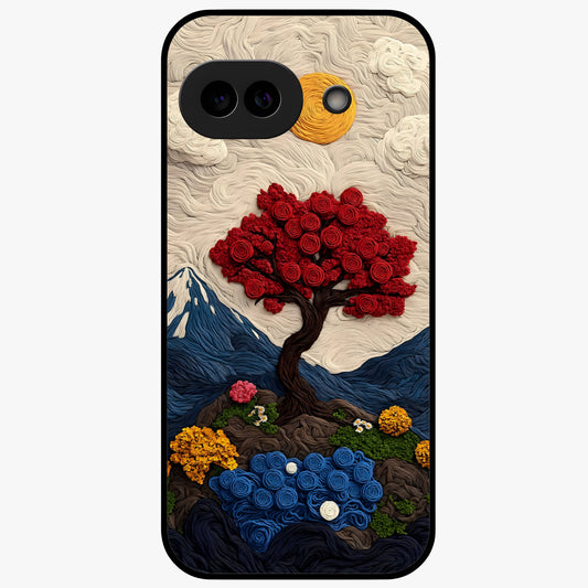 Eternal Nature Tapestry Glass Case showing flat back view with intricate nature tapestry artwork and glossy glass finish.