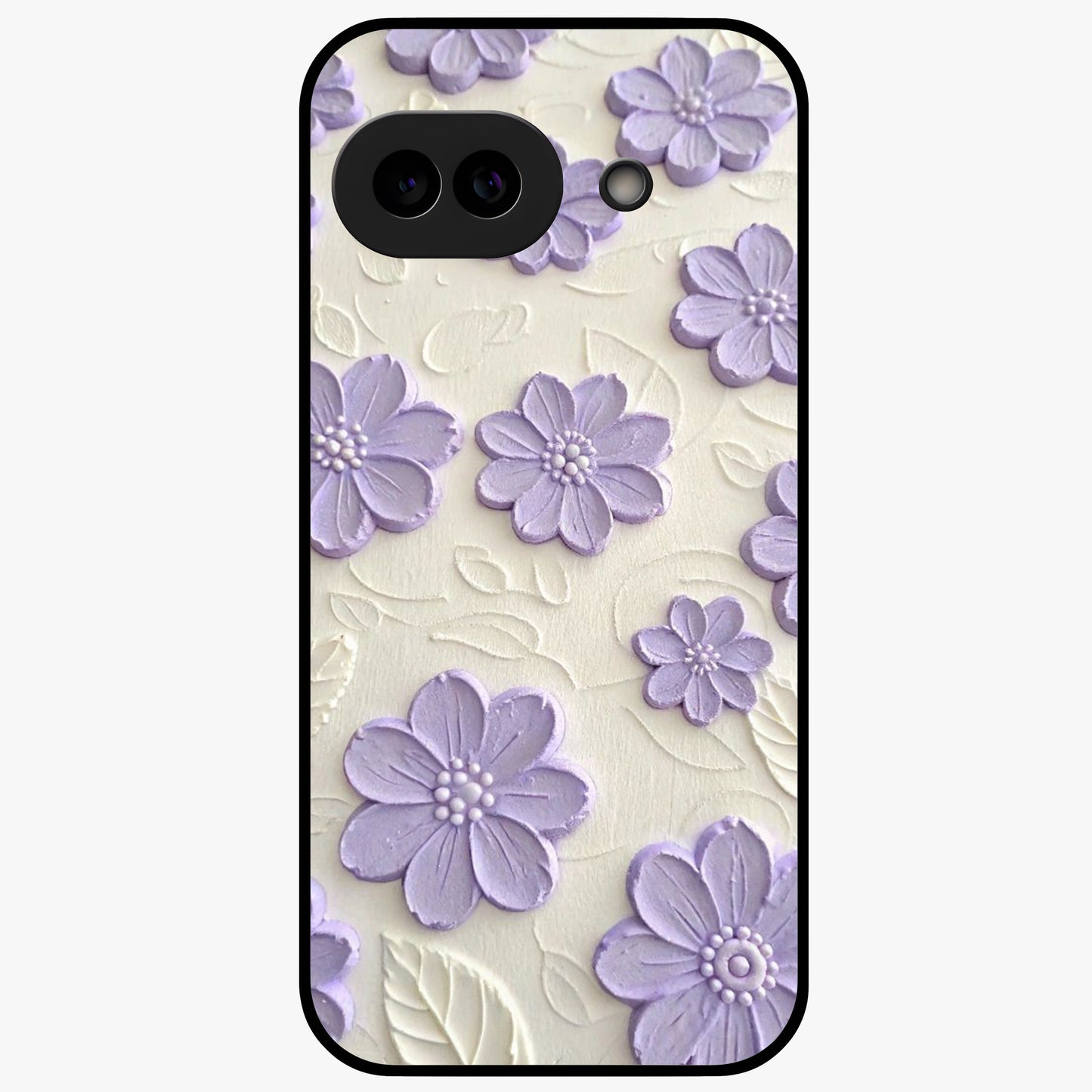 Floral Wall Art With Purple Flowers Glass Case showing flat back view with purple flower artwork and glossy glass finish.