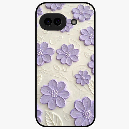 Floral Wall Art With Purple Flowers Glass Case showing flat back view with purple flower artwork and glossy glass finish.