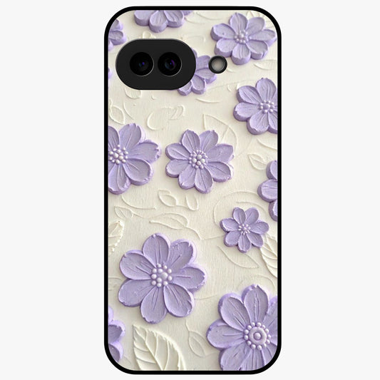 Floral Wall Art With Purple Flowers Glass Case showing flat back view with purple flower artwork and glossy glass finish.