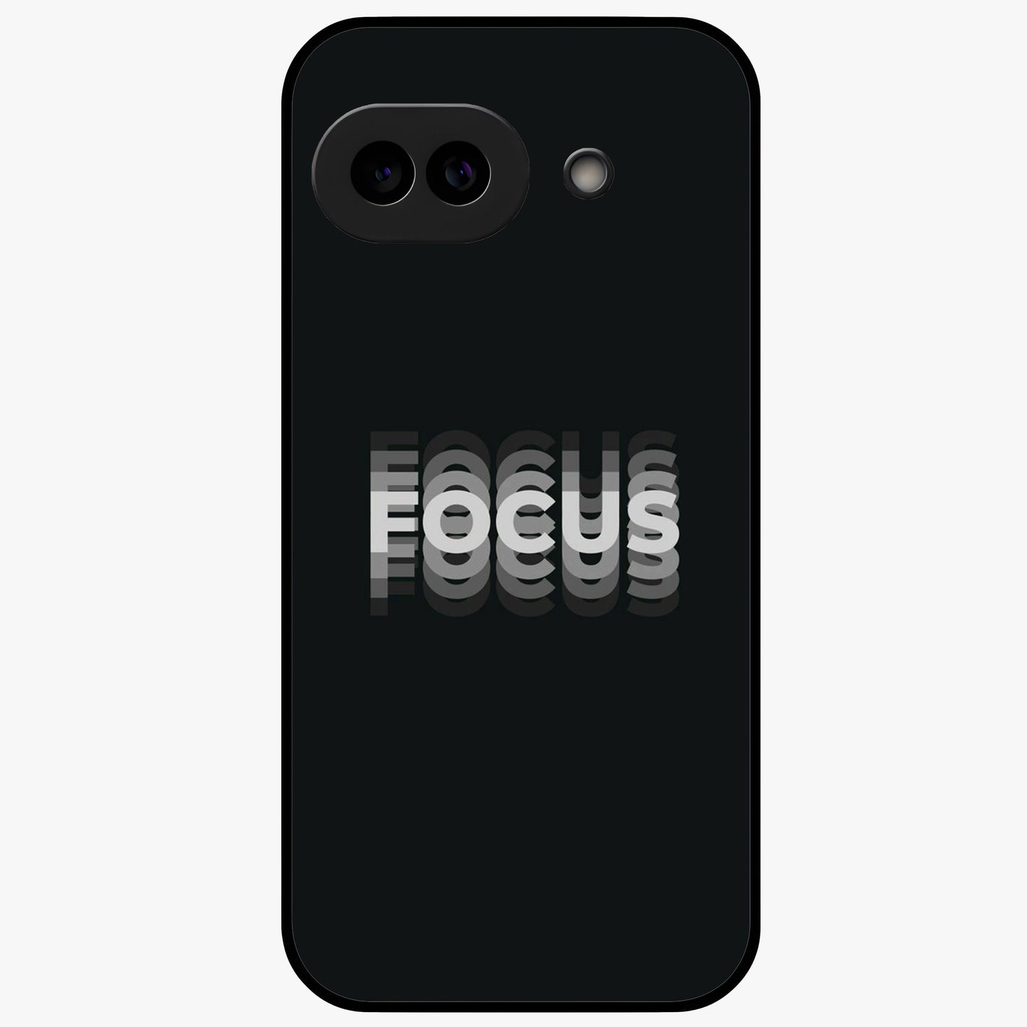 Focus Mode On Glass Case showing flat back view with bold motivational typography design and glossy glass finish.