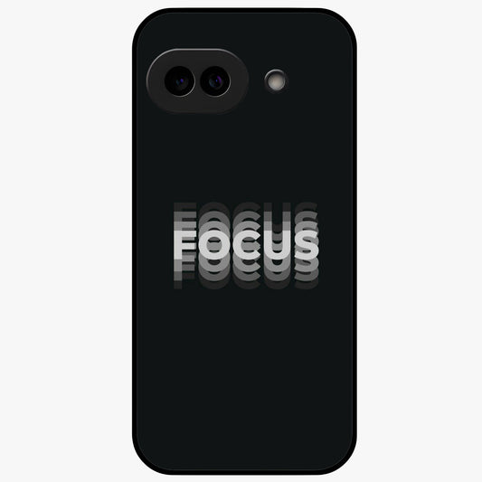 Focus Mode On Glass Case showing flat back view with bold motivational typography design and glossy glass finish.