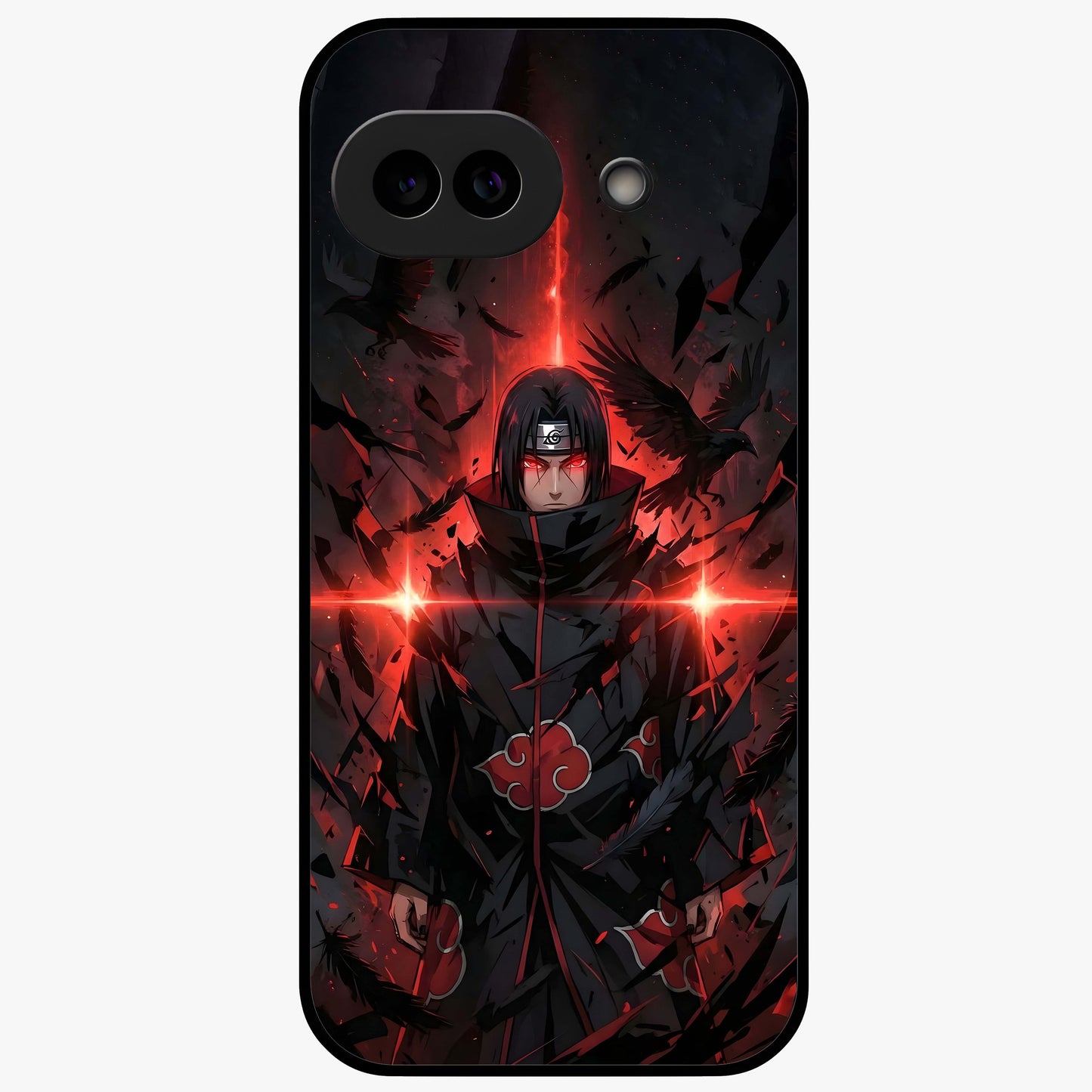 Focused Blade Discipline Glass Case showing flat back view with warrior sword themed artwork and glossy glass finish.