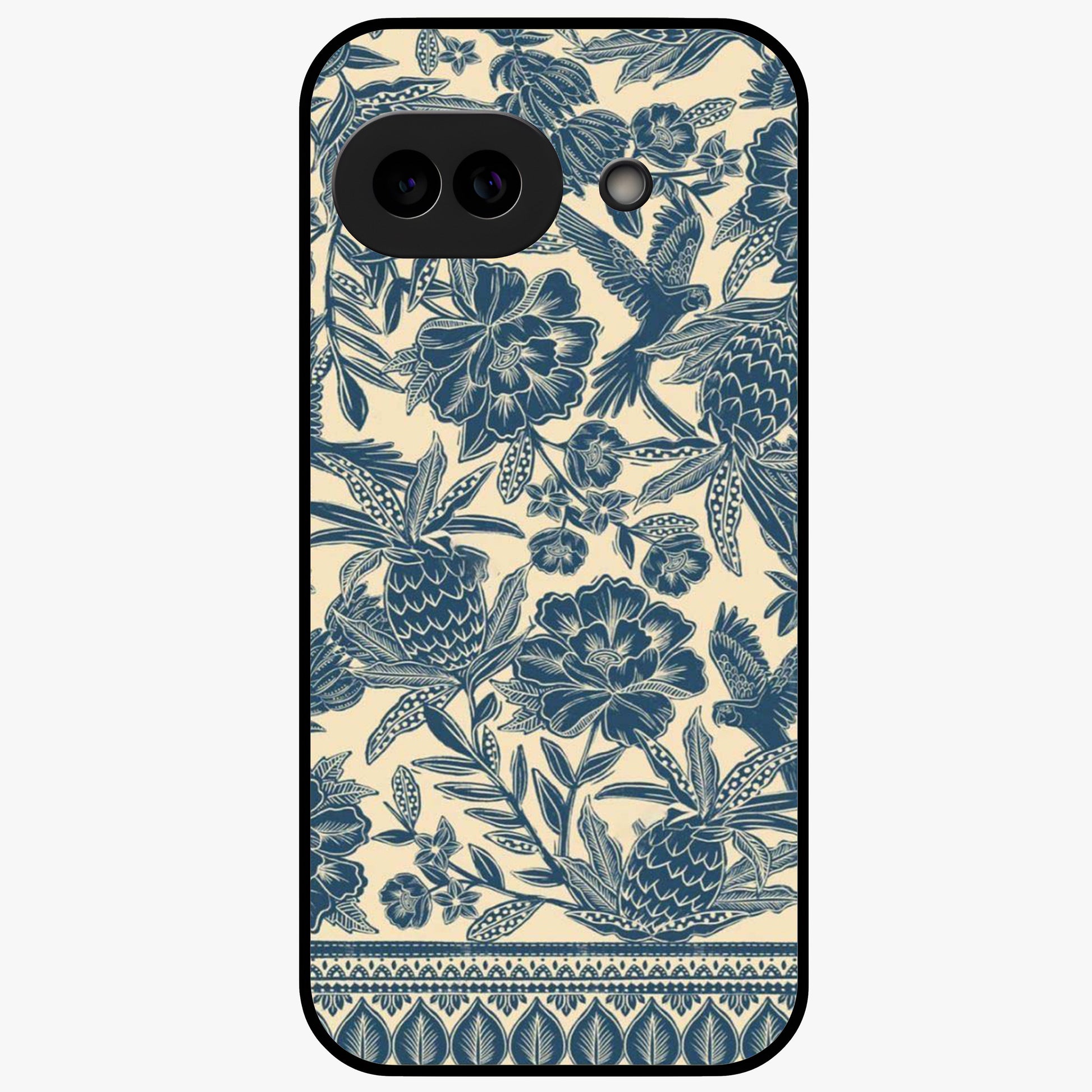 Heirloom Wild Bloom Glass Case showing flat back view with vintage inspired wild flower artwork and glossy glass finish.