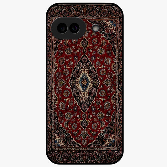 Heritage Carpet Royale Glass Case showing flat back view with ornate Persian carpet inspired pattern and glossy glass finish.