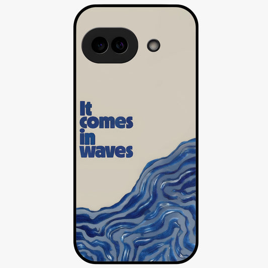 It Comes In Waves Quote Glass Case showing flat back view with inspirational wave themed quote artwork and glossy glass finish.