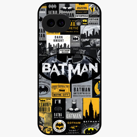 Knight Gotham Rise Glass Case showing flat back view with dark hero inspired artwork and glossy glass finish.