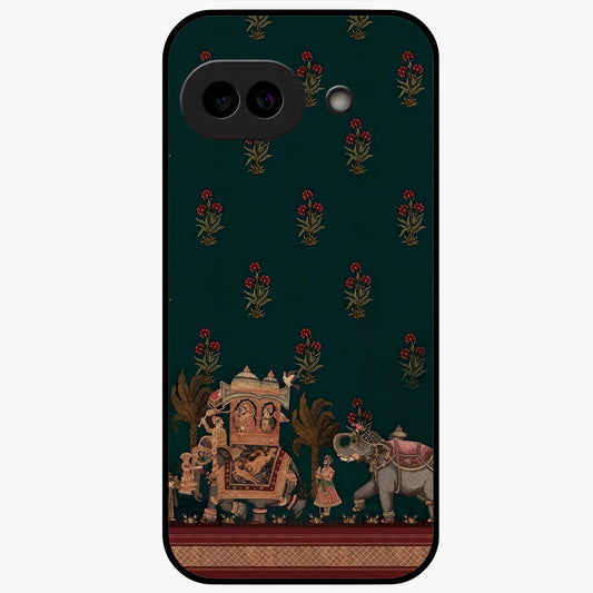 Macmerise Glass Case showing flat back view with stylish modern artwork and glossy glass finish.