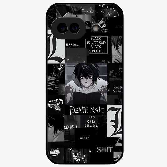 Midnight Chaos Mind Glass Case showing flat back view with abstract dark themed artwork and glossy glass finish.