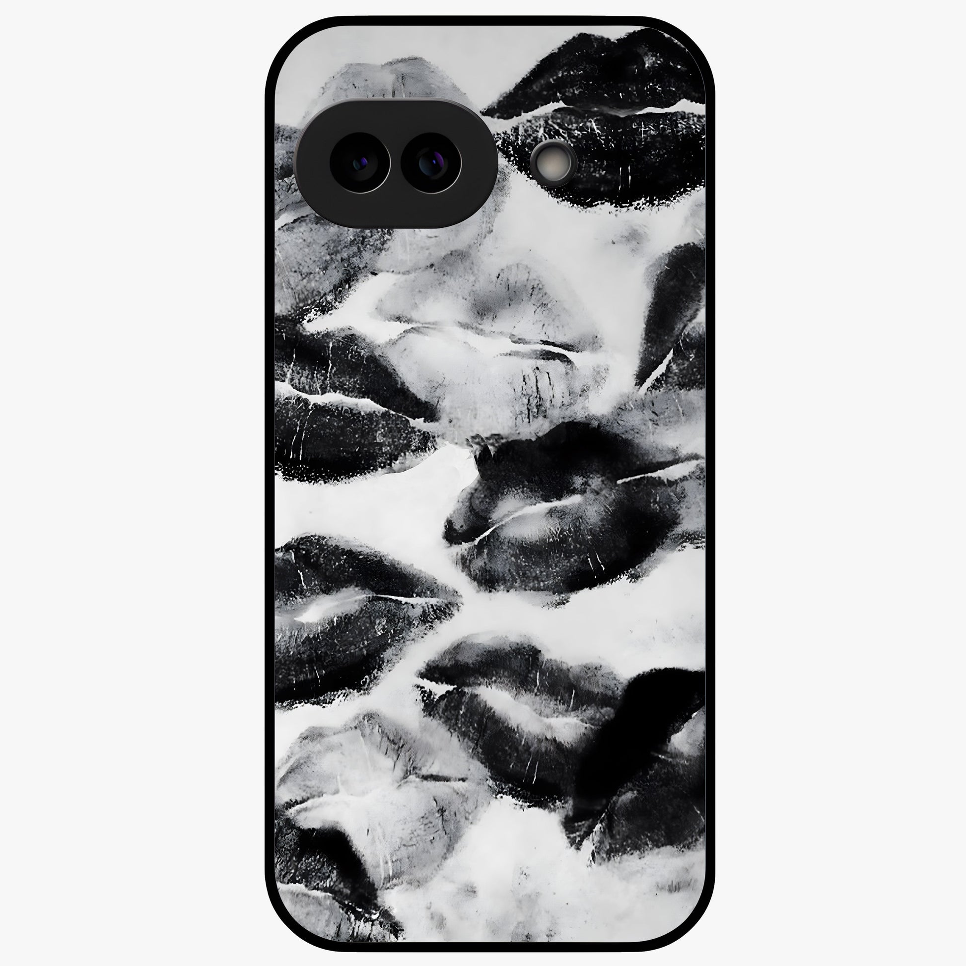 Midnight Kiss Marks Glass Case showing flat back view with lipstick kiss mark artwork and glossy glass finish.