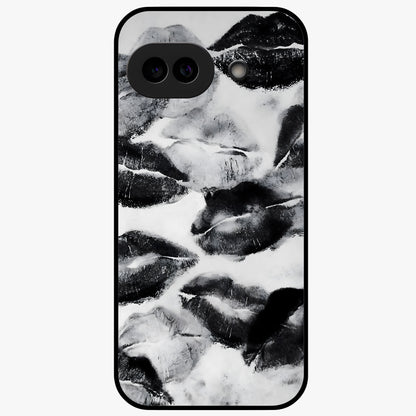 Midnight Kiss Marks Glass Case showing flat back view with lipstick kiss mark artwork and glossy glass finish.