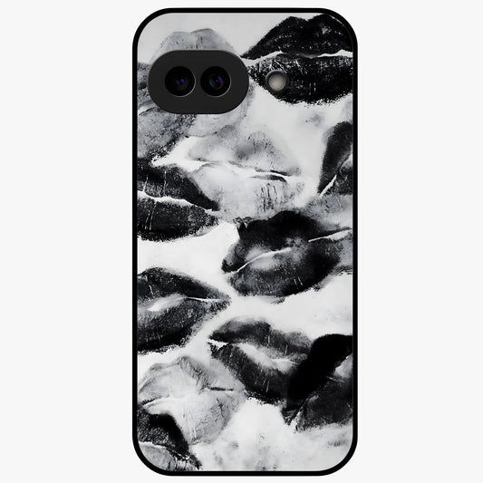 Midnight Kiss Marks Glass Case showing flat back view with lipstick kiss mark artwork and glossy glass finish.