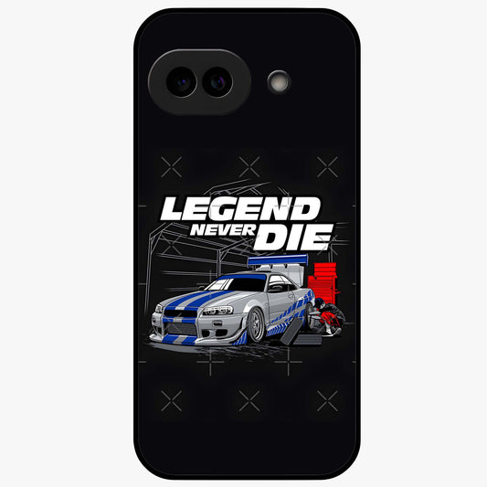Midnight Racing Legacy Glass Case showing flat back view with sleek racing inspired artwork and glossy glass finish.