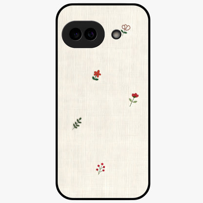 Minimal Petal Whispers Glass Case showing flat back view with soft minimal floral artwork and glossy glass finish.