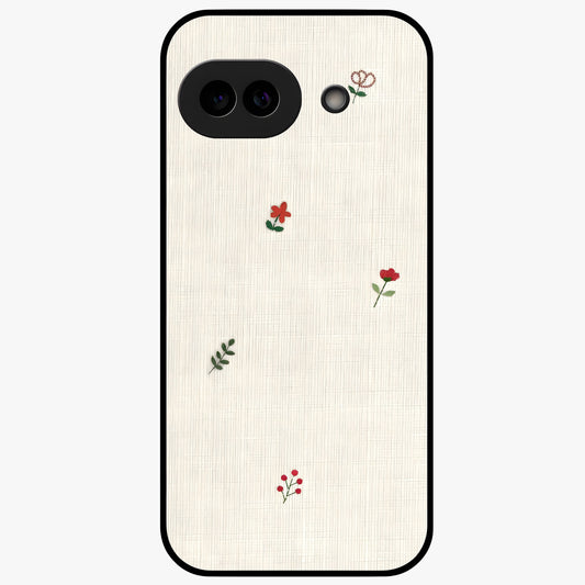 Minimal Petal Whispers Glass Case showing flat back view with soft minimal floral artwork and glossy glass finish.