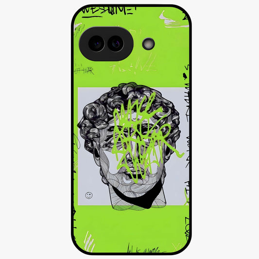 Neo Graffiti Rebellion Glass Case showing flat back view with vibrant graffiti artwork and glossy glass finish.