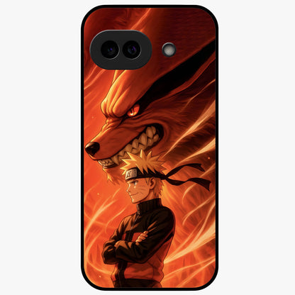 Nine Tails Legacy Glass Case showing flat back view with powerful nine-tailed fox inspired artwork and glossy glass finish.