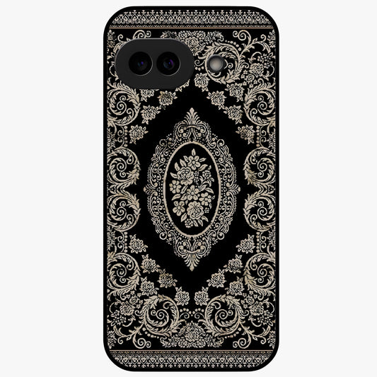 Noir Bloom Elegance Glass Case showing flat back view with elegant dark floral artwork and glossy glass finish.
