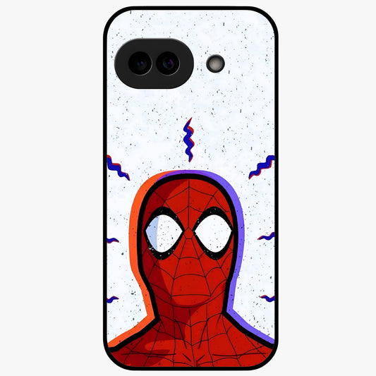 Omg Spiderman Glass Case showing flat back view with bold superhero inspired artwork and glossy glass finish.