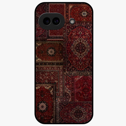 Persian Velvet Tale Glass Case showing flat back view with luxurious Persian velvet pattern artwork and glossy glass finish.