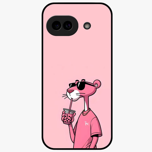 Pink Panther Glass Case showing flat back view with iconic pink panther artwork and glossy glass finish.