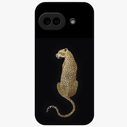 Regal Leopard Glass Case showing flat back view with bold leopard artwork and glossy glass finish.