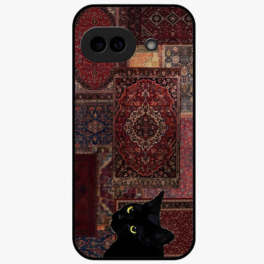 Regal Magic Cat Apple Glass Case showing flat back view with magical cat artwork holding apple and glossy glass finish.