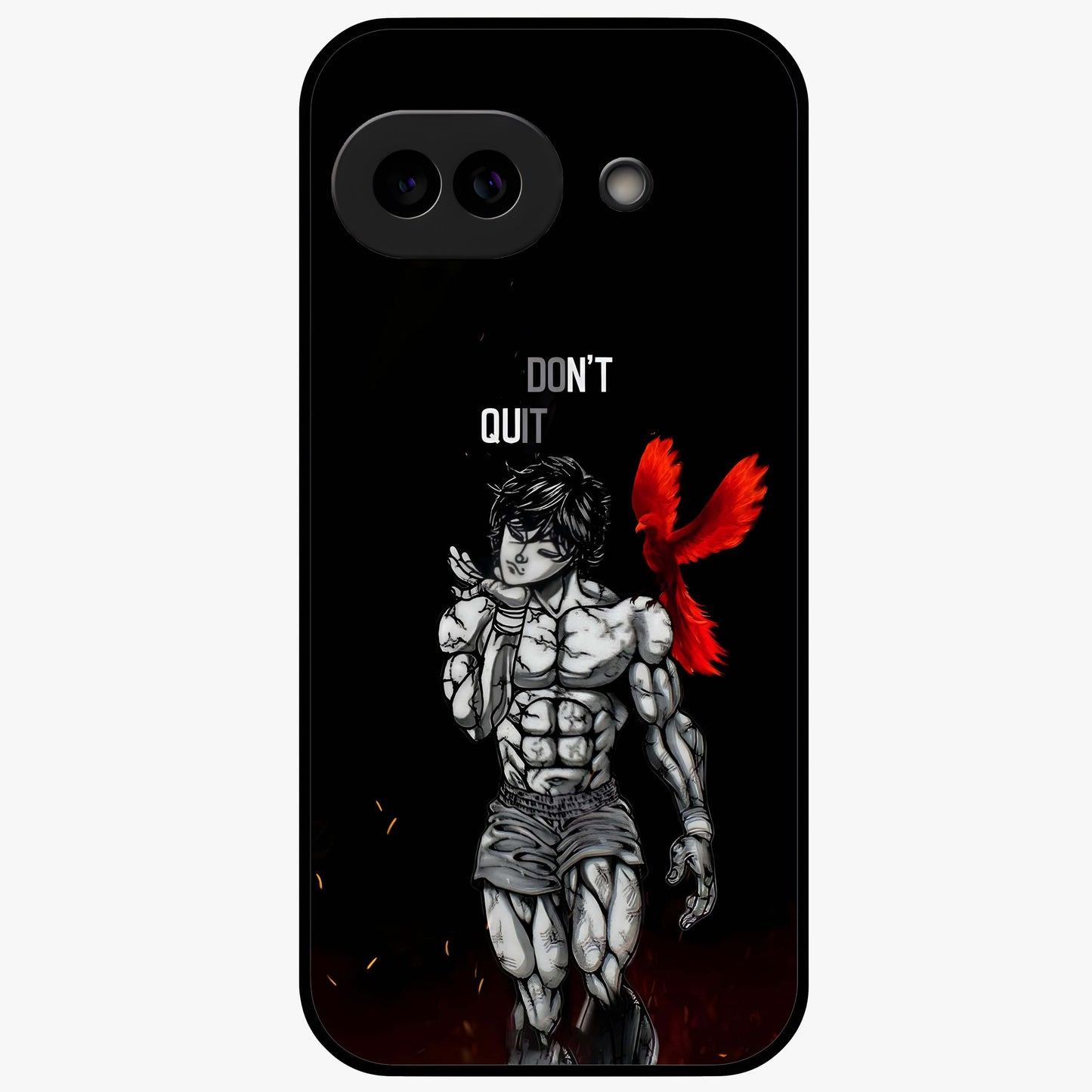 Rise Beyond Limits Glass Case showing flat back view with motivational typography artwork and glossy glass finish.