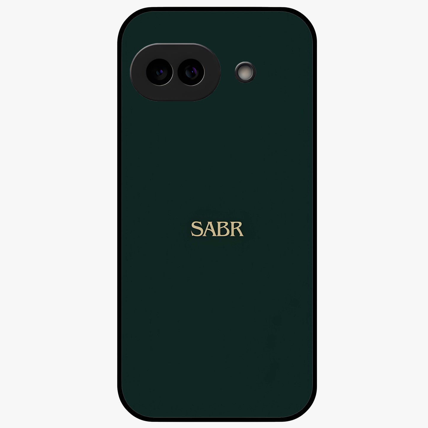 Sabr Minimal Patience Glass Case showing flat back view with minimalist typography artwork and glossy glass finish.