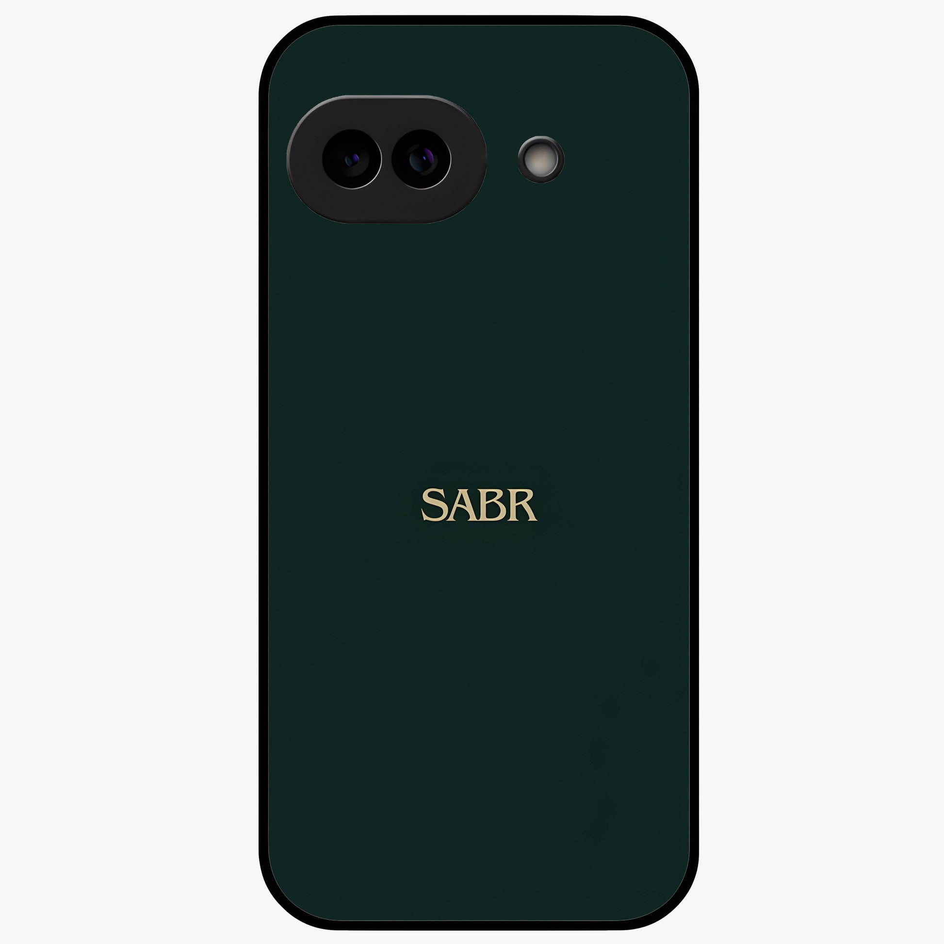 Sabr Minimal Patience Glass Case showing flat back view with minimalist typography artwork and glossy glass finish.