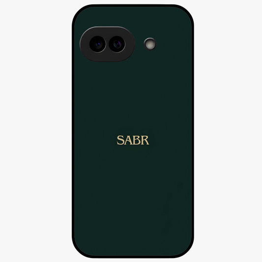 Sabr Minimal Patience Glass Case showing flat back view with minimalist typography artwork and glossy glass finish.