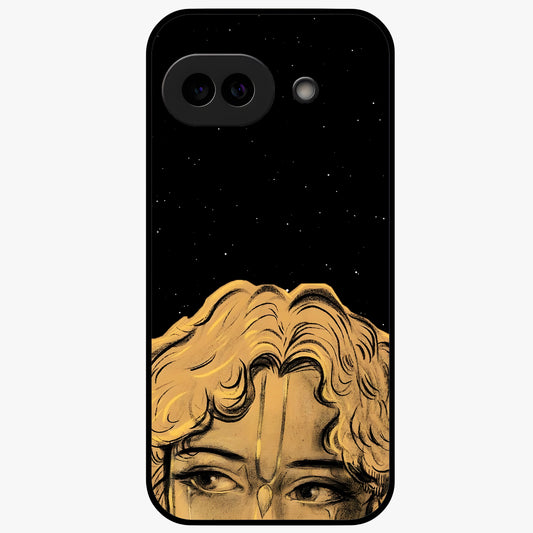 Shri Krishna Art Glass Case showing flat back view with devotional Krishna artwork and glossy glass finish.