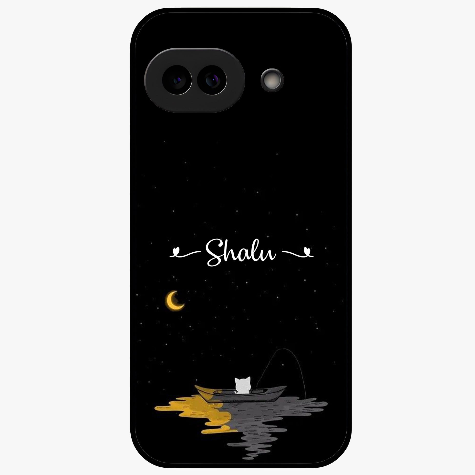 Silent Night Row Glass Case showing flat back view with calm night themed artwork and glossy glass finish.