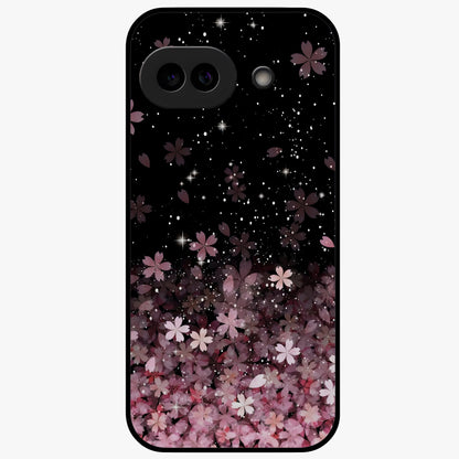 Small Starry Flowers Glass Case showing flat back view with delicate starry floral artwork and glossy glass finish.