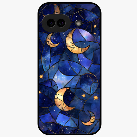 Starlit Sky Tapestry Glass Case showing flat back view with decorative starry sky tapestry artwork and glossy glass finish.
