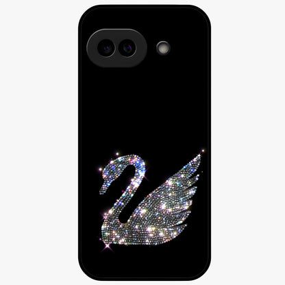 Starlit Swan Grace Glass Case showing flat back view with graceful swan artwork under starry sky and glossy glass finish.