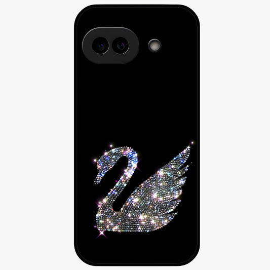 Starlit Swan Grace Glass Case showing flat back view with graceful swan artwork under starry sky and glossy glass finish.