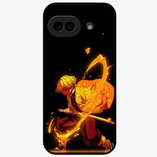 Thunder Flame Execution Glass Case showing flat back view with powerful flame and lightning artwork and glossy glass finish.