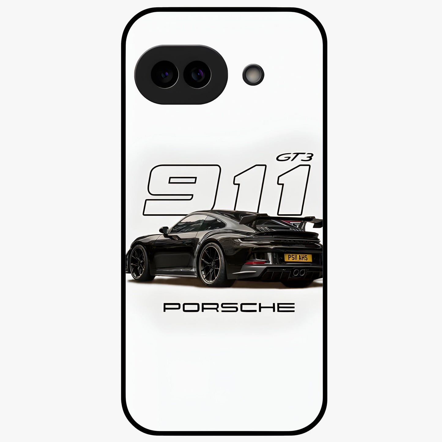 Turbo Legacy Icon Glass Case showing flat back view with iconic sports car inspired artwork and glossy glass finish.