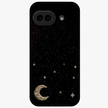 Twinkle Star With Half Moon Glass Case showing flat back view with star and half moon artwork and glossy glass finish.