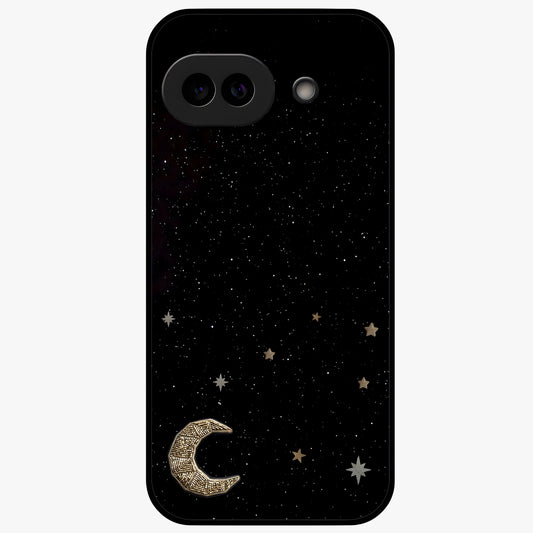 Twinkle Star With Half Moon Glass Case showing flat back view with star and half moon artwork and glossy glass finish.