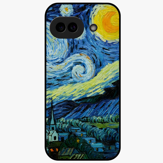 Van Gogh Art Glass Case showing flat back view with classic painterly artwork inspired by Van Gogh style and glossy glass finish.