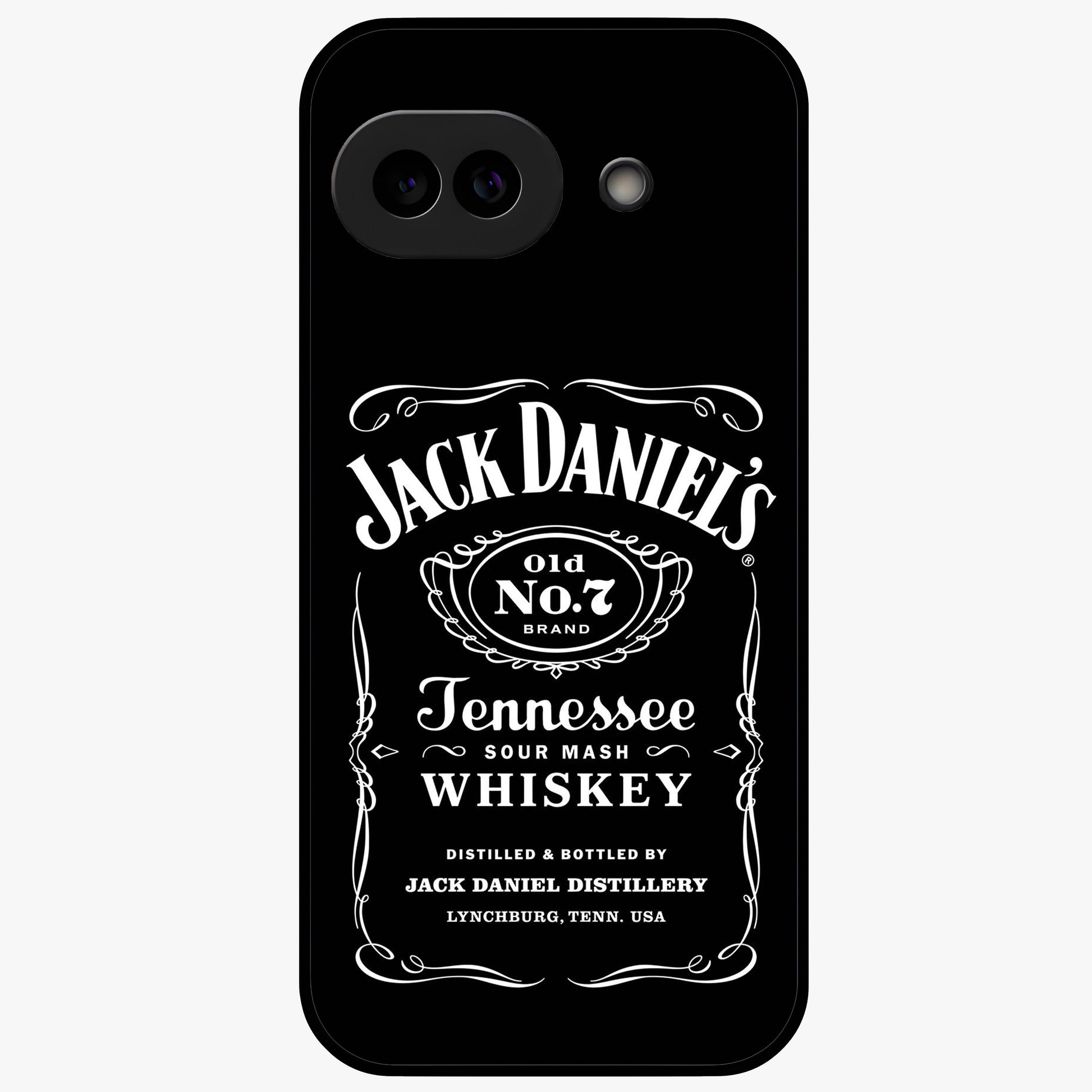 Vintage Whiskey Heritage Glass Case showing flat back view with classic whiskey inspired artwork and glossy glass finish.