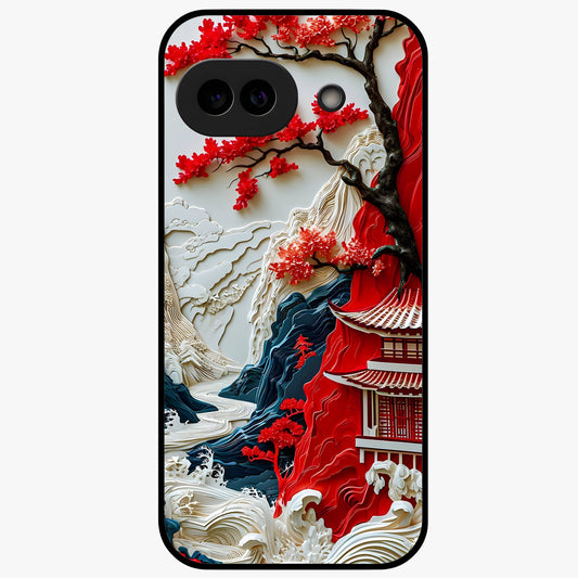 Whispers Of Sakura Waves Glass Case showing flat back view with cherry blossom wave artwork and glossy glass finish.