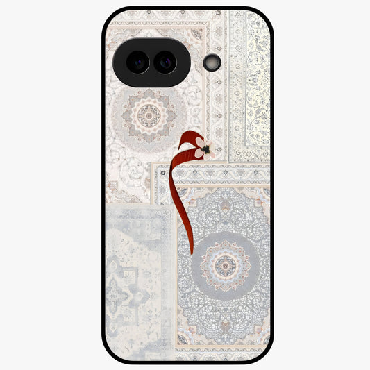 White Aesthetic Bow Glass Case showing flat back view with minimal bow artwork and glossy glass finish.