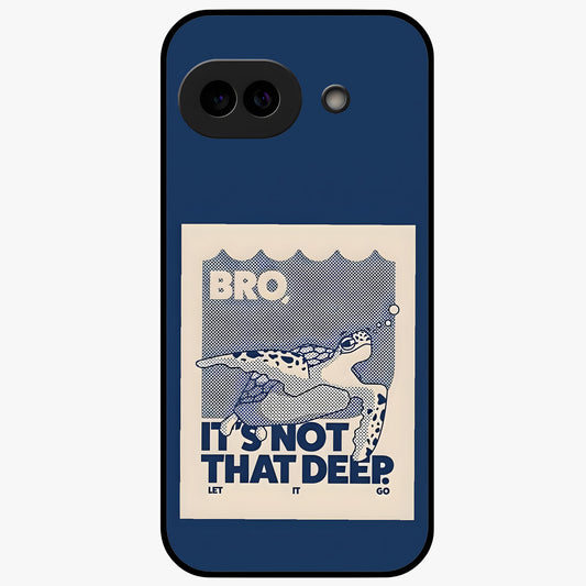 Worry Less Swim Glass Case showing flat back view with playful motivational artwork and glossy glass finish.
