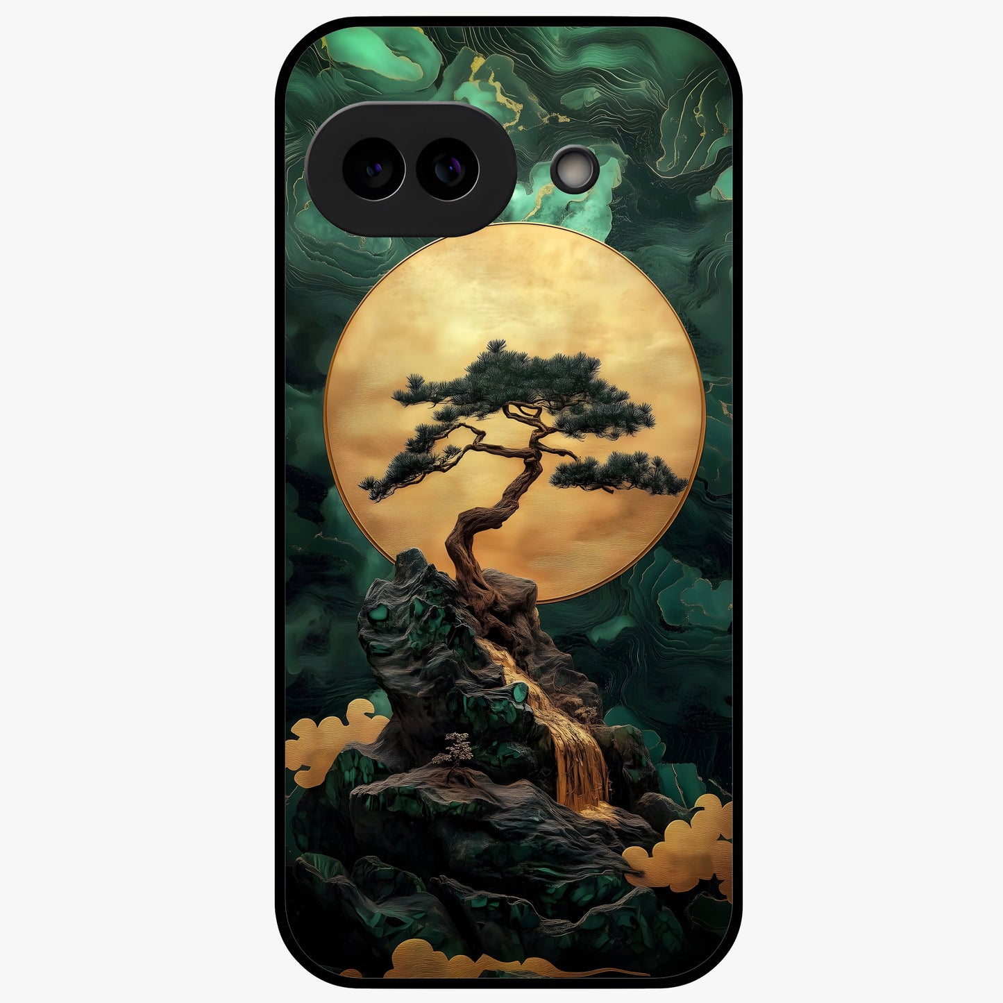 Zen Moon Rise Glass Case showing flat back view with calm moonrise artwork and glossy glass finish.
