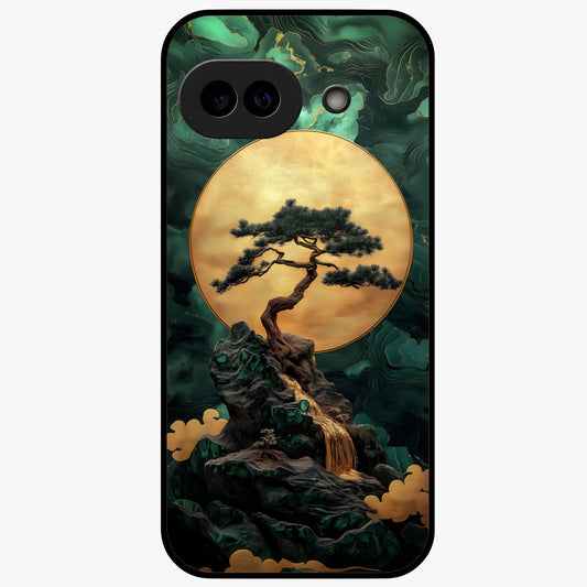 Zen Moon Rise Glass Case showing flat back view with calm moonrise artwork and glossy glass finish.
