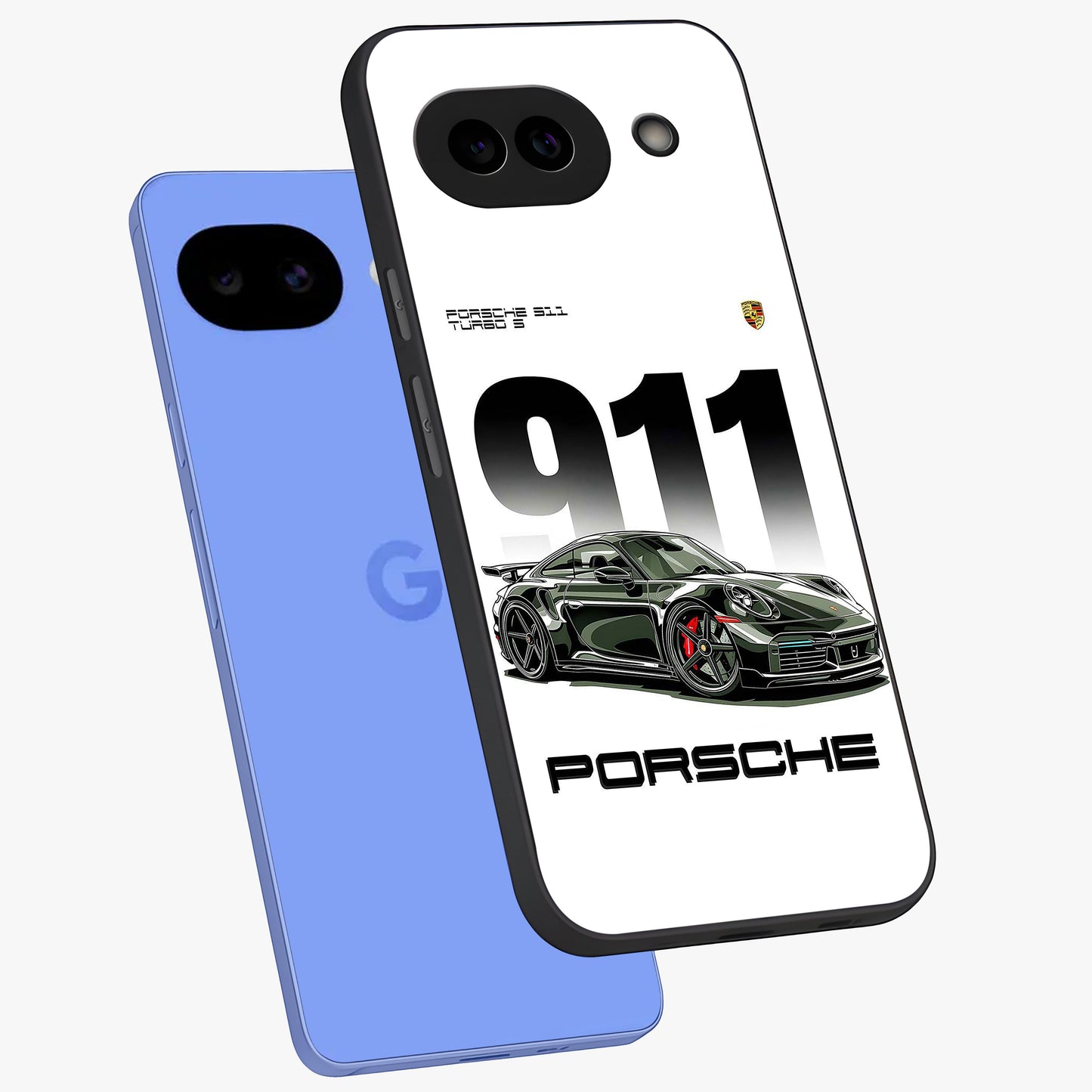 911 Turbo Dominance Glass Case displayed in premium angled mockup highlighting sporty car illustration and sleek glass surface.