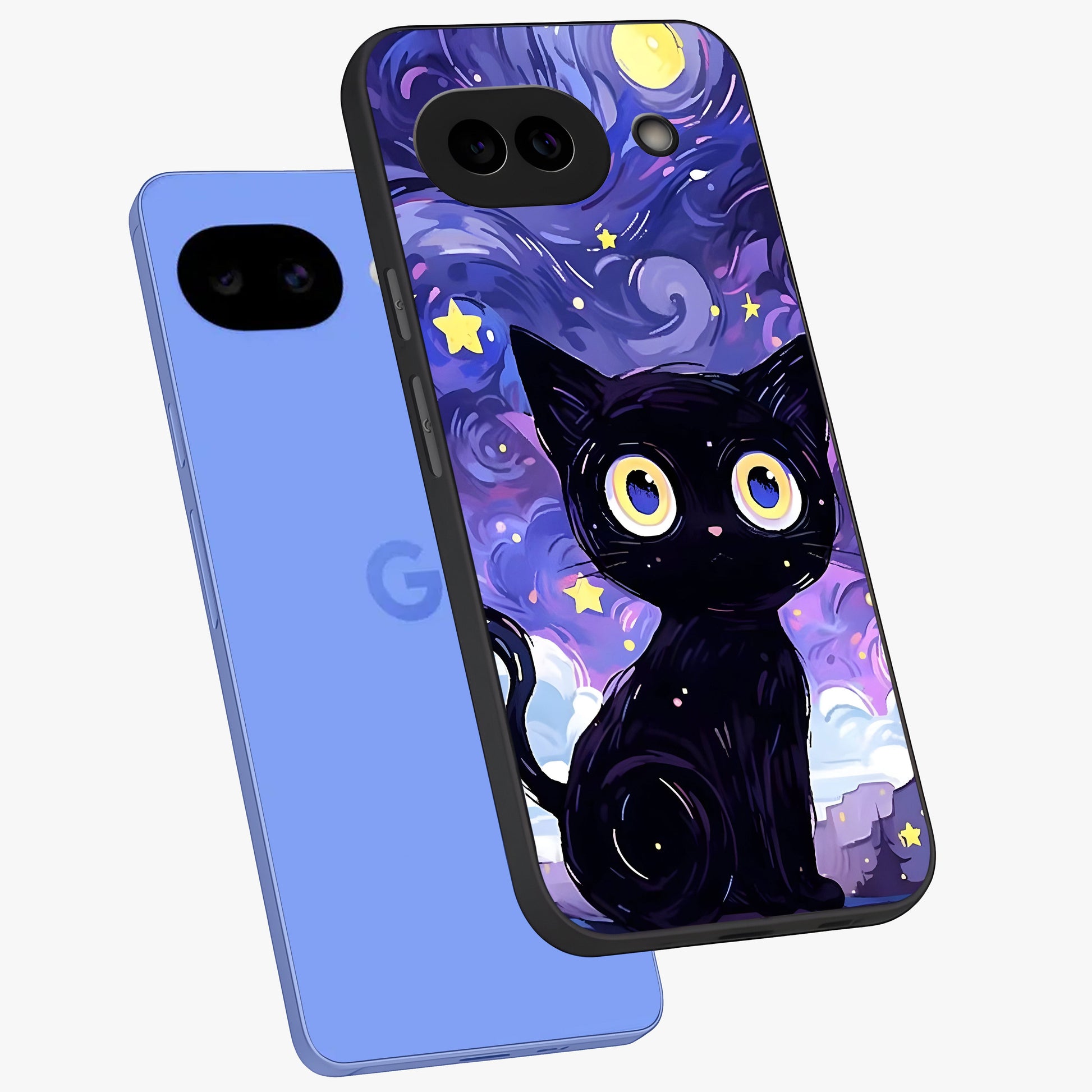 Abstract Cat Art Glass Case displayed in angled mockup highlighting modern abstract cat artwork and sleek glass surface.